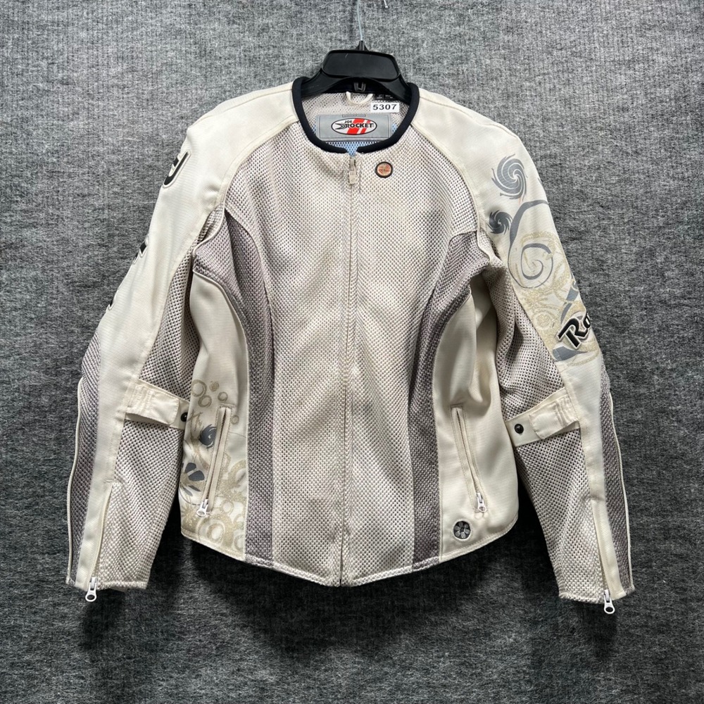 Joe Rocket Cleo Mesh Motorcycle Riding Jacket Womens Medium Cream Grey Floral